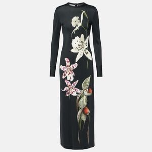 OSCAR DE LA RENTA Floral Orchid jersey long-sleeve round-neck maxi dress black